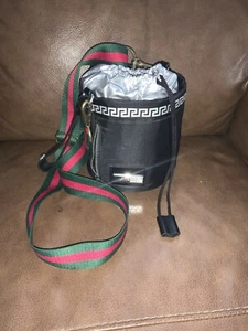 Versace Parfums Purse Bucket Crossbody Wristlet Bag Black Silver Drawstring - Picture 1 of 5