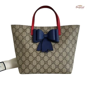 Auténtico Bolso de Mano GUCCI Marrón GG Supreme Monograma Cuero Rojo Azul Lazo para Niños - Imagen 1 de 14