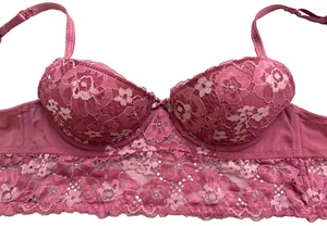 Sujetador Adored Adore Me Talla 34A Rosa Floral Encaje Longline Demi Underwires Acolchado - Imagen 1 de 9