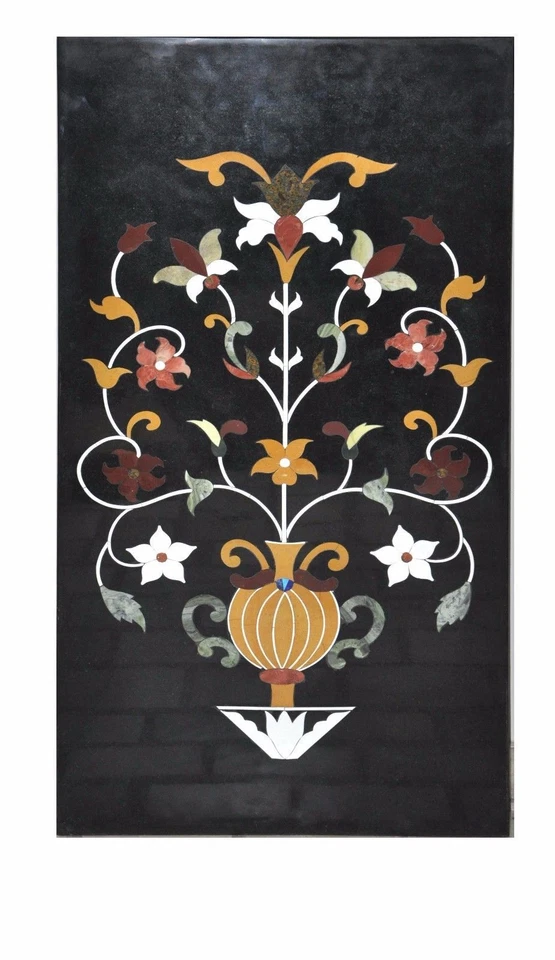 48" x 24" Handcrafted Marble Coffee Pietre Dure Floral Inlay Table Top - Image 1 of 1