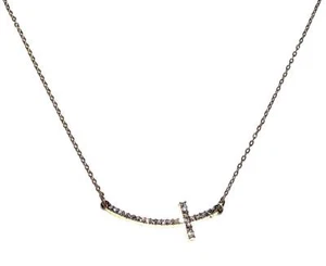 HALSKETTE 15" verstellbar GT feine Kette durchsichtig Strasssteine SEITLICH GEBOGEN KREUZ - Bild 1 von 1