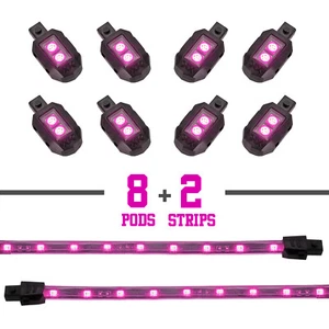 Pink - 8xPod + 2x8" Strips Single Color LED Accent Glow Light Motorcycle - Picture 1 of 8