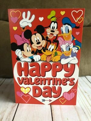 Disney Valentine’s Day Card Mickey Minnie Mouse Goofy Pluto Donald Daisy Duck - Image 1 of 4
