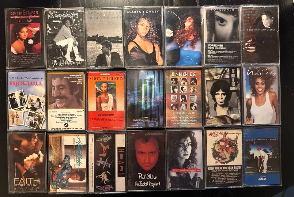 Lot of 21 Cassette Tapes – Whitney, Mariah, George Michael, Elton, Don Henley Foto 1 de 4