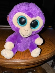 TY Beanie Boos Grapes the Purple Monkey Plush 6" 2015 w/ Teal Glitter Eyes - Picture 1 of 4