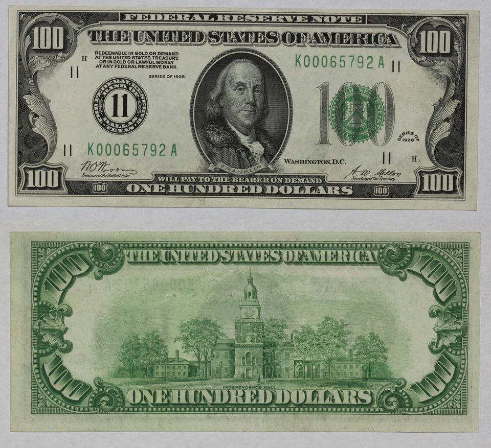 Serie de billetes de 100 dólares de la Reserva Federal de 1928 Fr-2150-K CU 5121 Foto 1 de 1