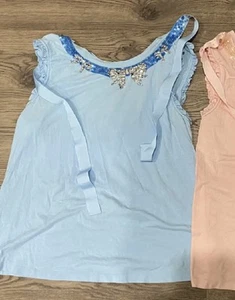 Brand New Blue Cotton Sleeveless Top – Lace & Sequin Detail, Bow Tie Back Cute - Picture 1 of 4