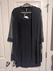 R&M Richards Short Mother of The Bride Formal Wedding Dress Size L Navy 2 Piece - Picture 1 of 9