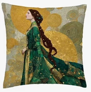 Pillow Cover  Gustav Klimt Style  ROYAL MAIDEN 2-Sided  18 x 18 - Picture 1 of 4