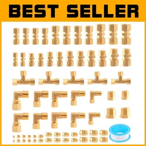 Brass Tube Fittings Kit - 68pcs Union Tee Elbow Connectors - Picture 1 of 9
