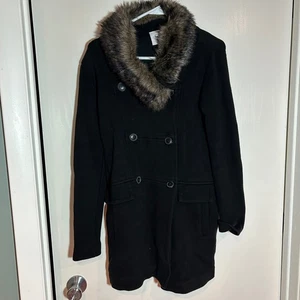 Cabi schwarze zweireihige Jacke Mantel mit Baumwollfellbesatz Damen XS - Bild 1 von 6