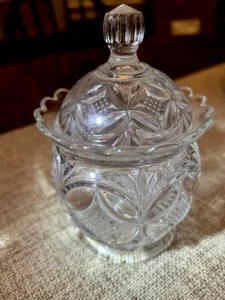 Vtg Pillow & Sunburst Small Lidded Glass Jam/Sugar Jar,Condiment Container - Picture 1 of 9