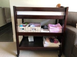Baby change table with mattress and shelves. Lockable wheels. Tasman Eco brand. - Picture 1 of 4