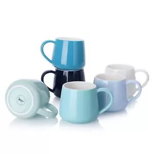6PCS 12oz Porcelain Coffee Mugs Blue Assorted Colors Microwave Safe - Picture 1 of 8
