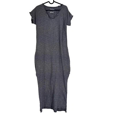 PACT Market Organic Cotton Maxi Dress Small Gray Stripe Short Sleeve Sustainable - Image 1 of 4