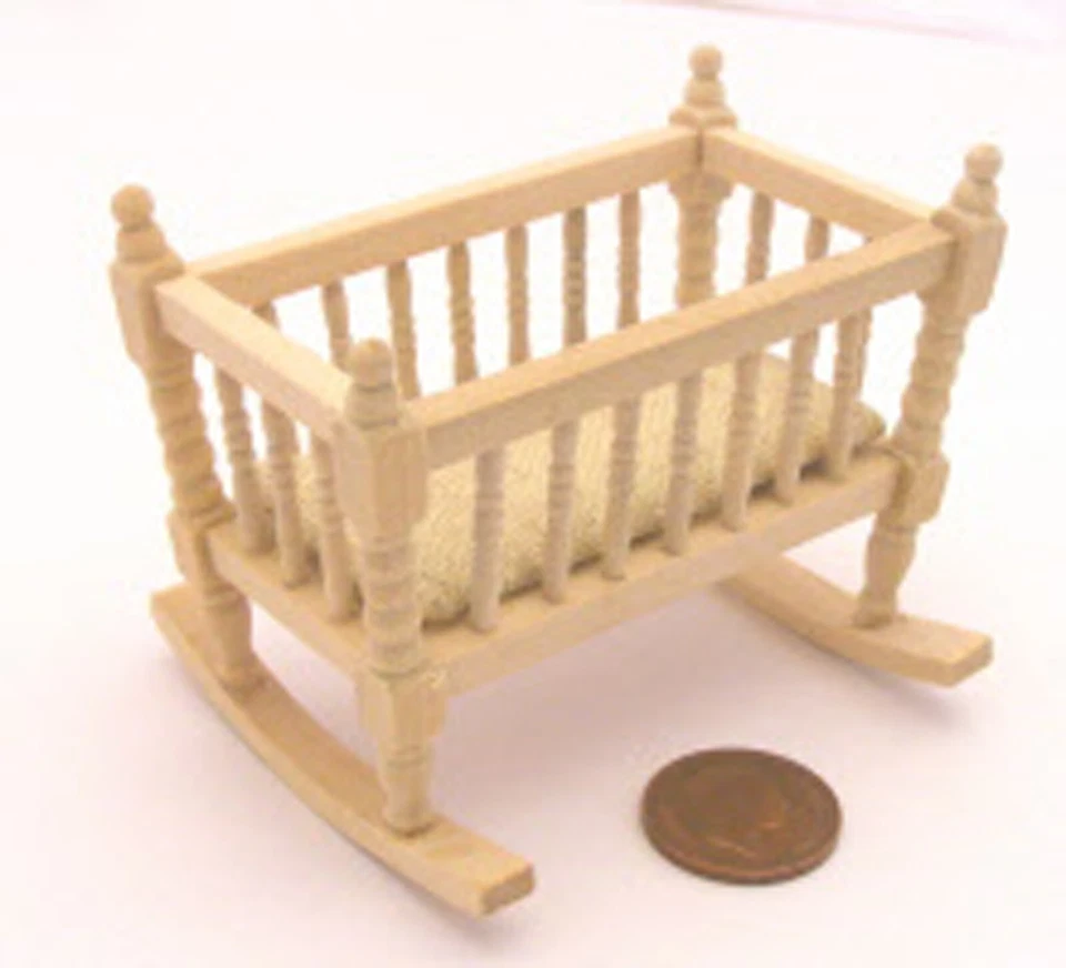 Dolls House Natural Finish Wooden Rocking Cot Cradle 1:12 Scale BEF024 tumdee - Image 1 of 4