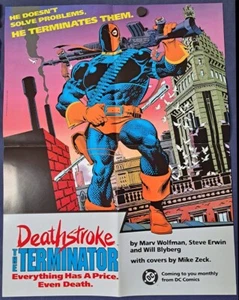 DEATHSTROKE THE TERMINATORE MIKE ZECK COMIC PROMO POSTER 22X17 DC 1991 UNUSED - Picture 1 of 3