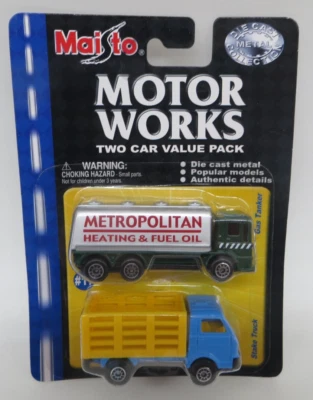Maisto Motor Works paquete económico de 2 autos escala 1:64 camión cisterna/estaca de gas fundido a presión Foto 1 de 4