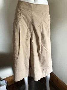benetton cropped wide legs trousers pleated pants women Sz 10  Dark Beige NWT - Picture 1 of 12