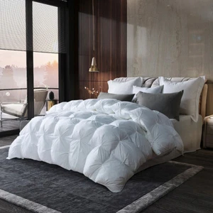 King Size White Goose Down Comforter Pinch Pleat Duvet Insert 100%Cotton Fabric - Picture 1 of 8