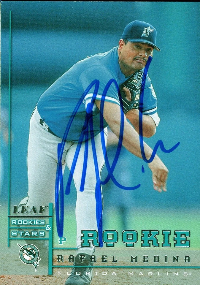 1998 Leaf RAFAEL MEDINA Signed Card autograph AUTO MARLINS YANKEES - Image 1 of 1