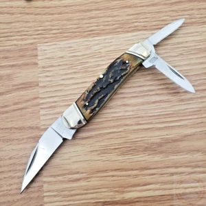 Rough Ryder Swayback Pocket Knife Carbon Steel Blades Cinnamon Stag Bone Handle - Picture 1 of 11