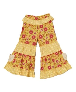 NWT Girls 4 MUSTARD PIE SUGAR KNOLL FLORAL CROCHET POCKET BIG RUFFLE PIXIE PANTS - Picture 1 of 4