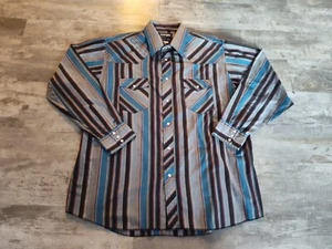 Vtg Wrangler Shirt Mens 18x36 X-Long Tail Pearl Snap Blue Plaid USA Cowboy Cut - Picture 1 of 17