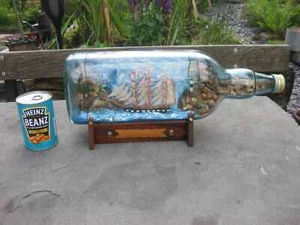 Vintage Ship in Bottle in Large Teachers Whisky Bottle ~ 49 cm Long ~ Stand - Picture 1 of 16