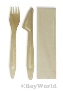 10 Set Holz Besteck Premium Kompostierbar mit Serviette Einwegbesteck BIO 260099 - Picture 1 of 4