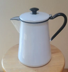 Vintage Emaille weiß Kaffeekanne schwarzer Rand sauber EUC 6 1/2" Boden, 1 Gal. - Bild 1 von 6
