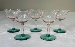Vintage "Watermelon" Glass Sherbet Cups by Tiffin Glass Company 4" Pink Green FS - Picture 1 of 16