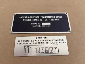 Nike Hercules Vintage Antenna-Receiver-Transmitter Group Name Plate 2x5" - Picture 1 of 2