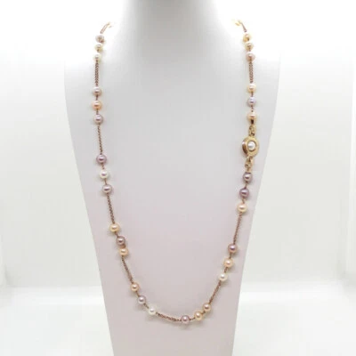 Halskette Aus 925 Rosévergoldetem Silber Mit Flussperlen - Bild 1 von 3