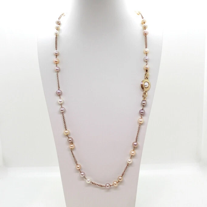 Halskette Aus 925 Rosévergoldetem Silber Mit Flussperlen - Bild 1 von 3