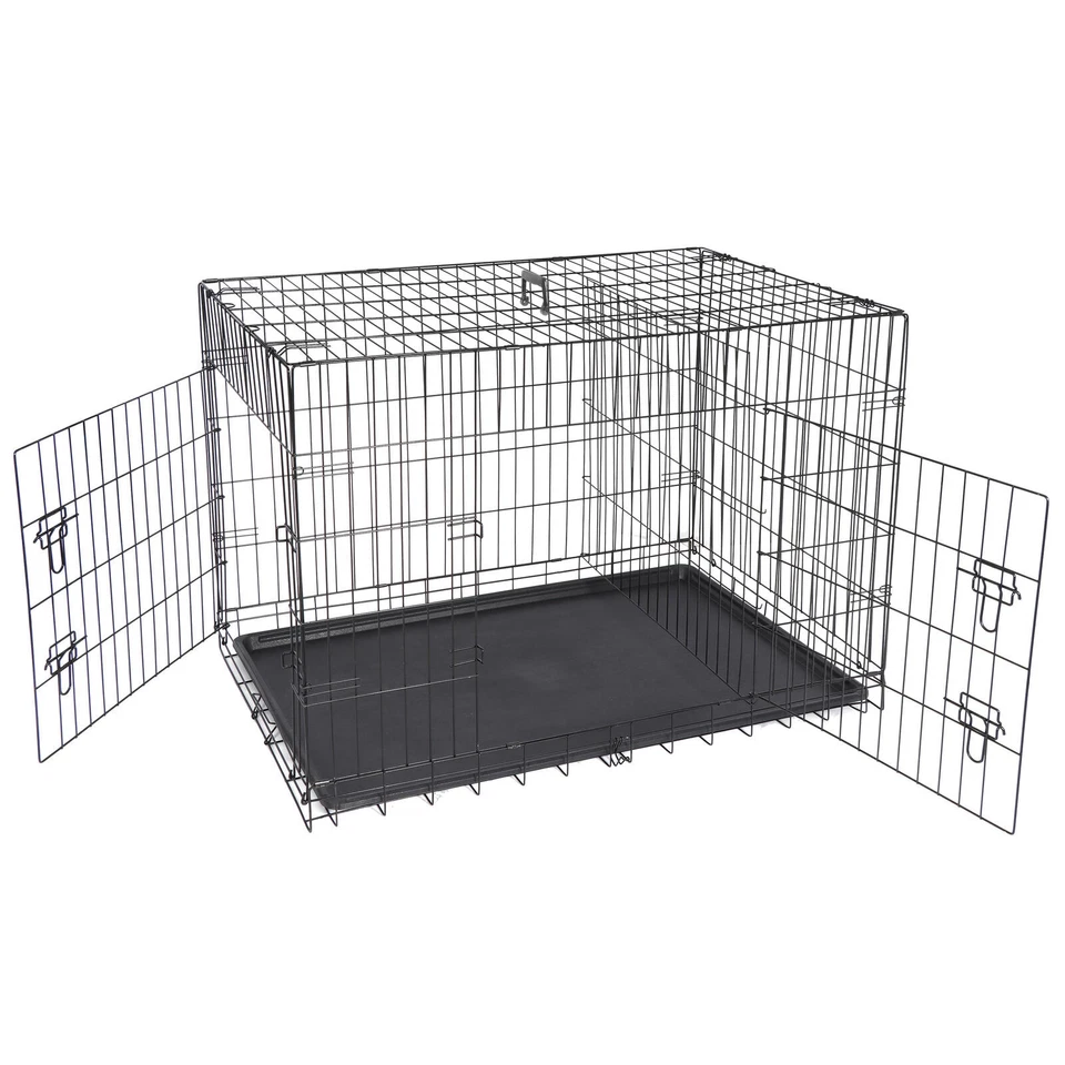 Segawe Dog Crate Kennel Folding Metal Pet Cage 2 Door 42" - Black