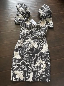 French Connection Etuikleid creme schwarz V-Ausschnitt Ärmel 4 Reißverschluss Poly NEU - Bild 1 von 11