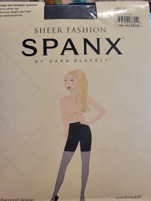 ¡Nuevo! Pantimedias transparentes de moda transparente SPANX 384 negras con estampado de diamantes talla D Foto 1 de 4