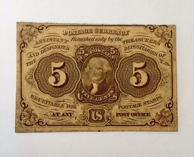 1862 First Issue 5 Cents Fractional Currency Fr1230 Mono, Straight Edges - Image 1 of 4
