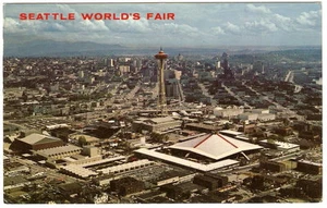 Tarjeta postal fotográfica de colección Space Needle Seattle WA 1962 vista panorámica FERIA MUNDIAL - Imagen 1 de 2