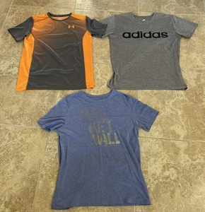 Lot of 3 T-Shirts YXL: Gray Adidas/Orange & Gray U.A./Blue Basketball U.A. - Picture 1 of 16
