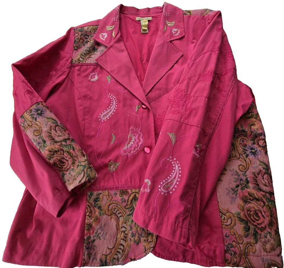 Blazer Traje Chaqueta Vintage Bechamel Mujer 3X Rosa Floral Bordado Manga Larga Foto 1 de 4