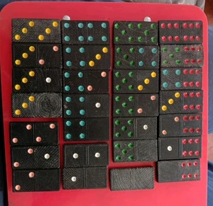 Vintage Domino's Set Black With Coloured Spots See Photos - Picture 1 of 3