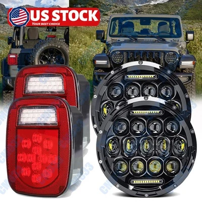 Faro LED 7" + Luces traseras de freno rojas para Jeep Wrangler 76-06 CJ TJ Foto 1 de 4