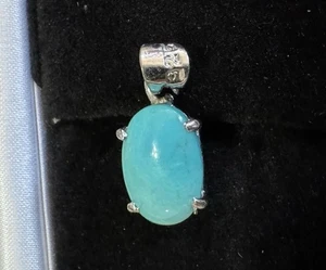 Collar minimalista colgante de plata de ley forma ovalada cabujón turquesa de colección - Imagen 1 de 12
