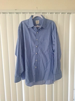 Camisa de vestir para hombre 18 34/35 Eagle Shirtmakers azul a cuadros botones delanteros Foto 1 de 4