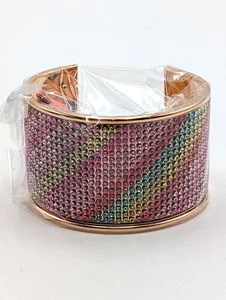 New in Box Colorful Pastel Rainbow Rhinestone Gold Tone Cuff Bracelet- Unbranded - Picture 1 of 8