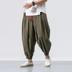 Neue übergroße Herren Haremshose locker chinesischer Stil Baumwolle und Leinen Jogginghose - Bild 1 von 15