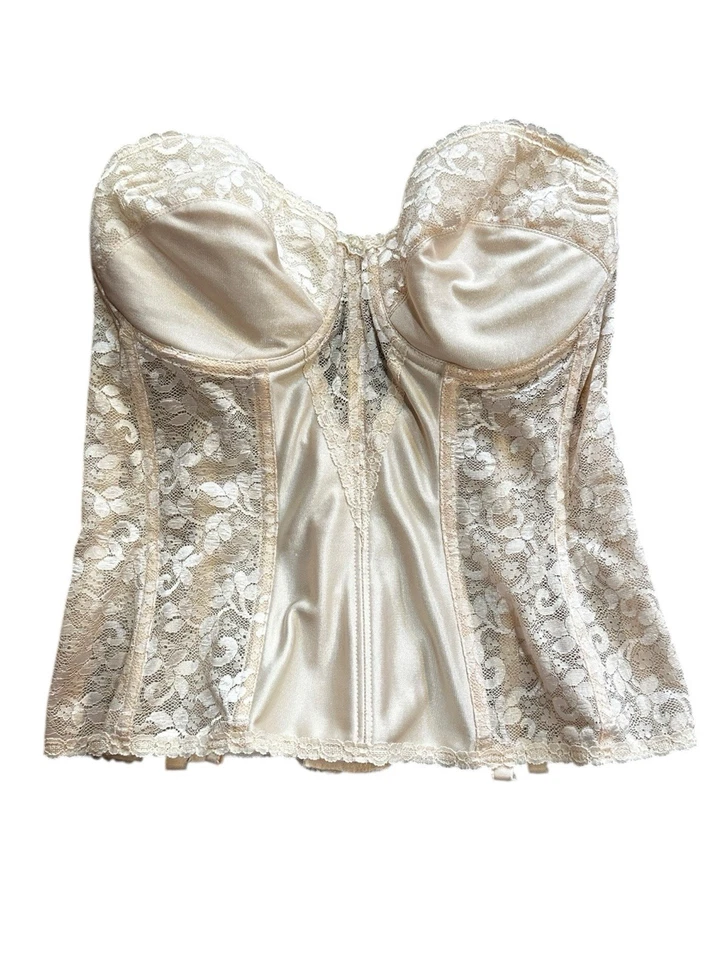 Corsé Bustier Vintage Años 80 90 Encaje Rosa Melocotón Deshuesado Floral Lencería PinUp 38 C Foto 1 de 4