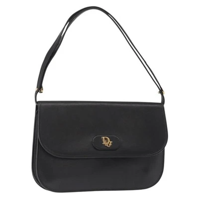 Auténtico bolso de hombro Christian Dior de cuero negro dorado 151397 Foto 1 de 4